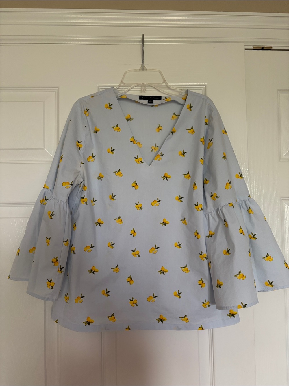 Banana Republic Light Blue Lemon-Print Bell Sleeve Blouse